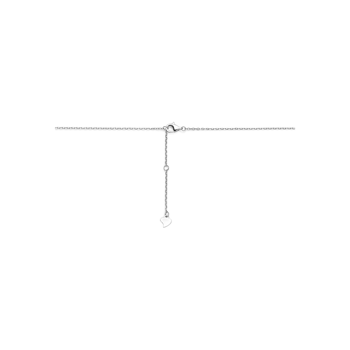 Zilveren ketting met zirkonia: detail van de 925 gerhodineerd zilveren ketting met cirkels en zirkonia.