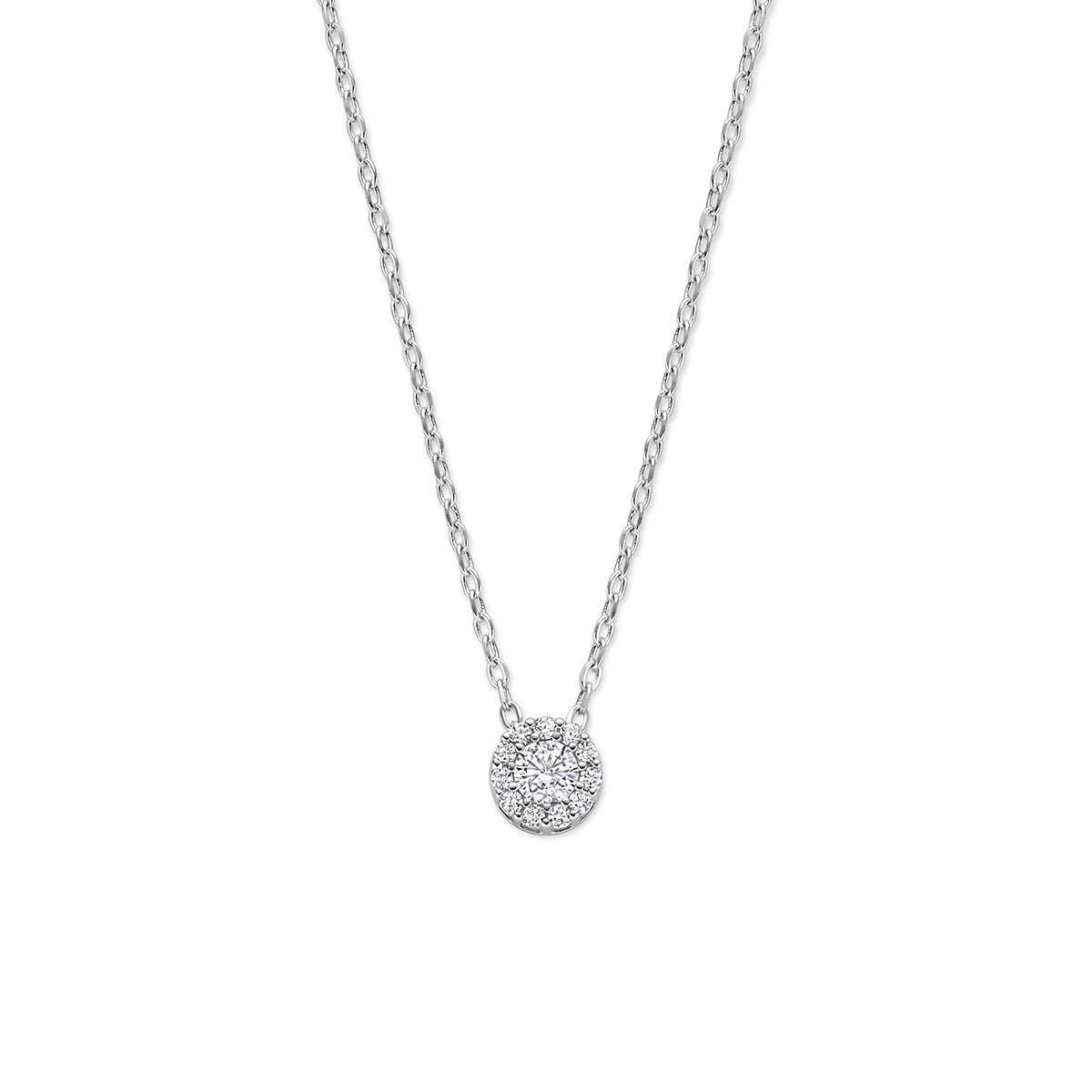 Vooraanzicht van de 925 gerhodineerd zilveren ketting met zirkonia, 6 mm doorsnede.