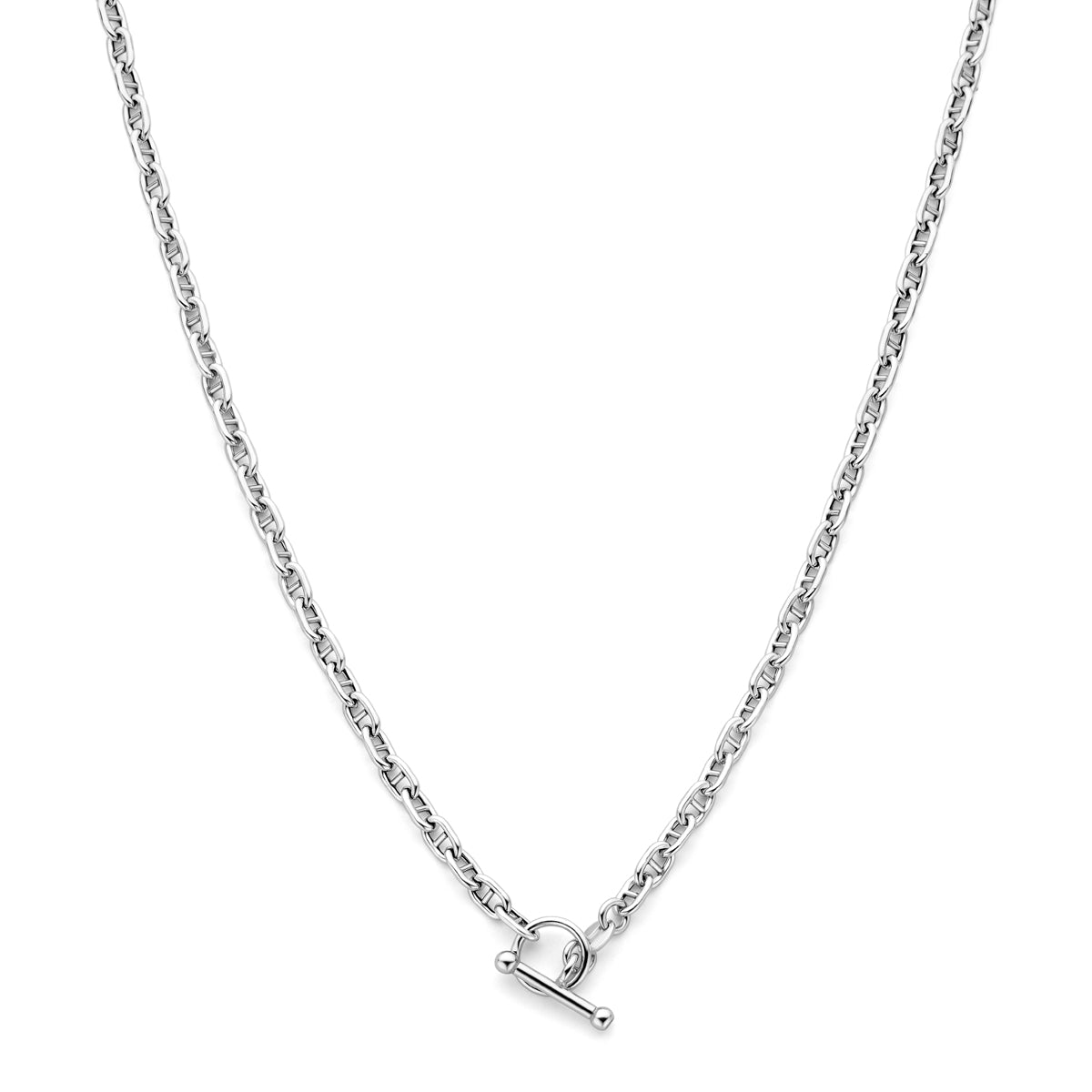 Vooraanzicht van de zilveren marine ketting.