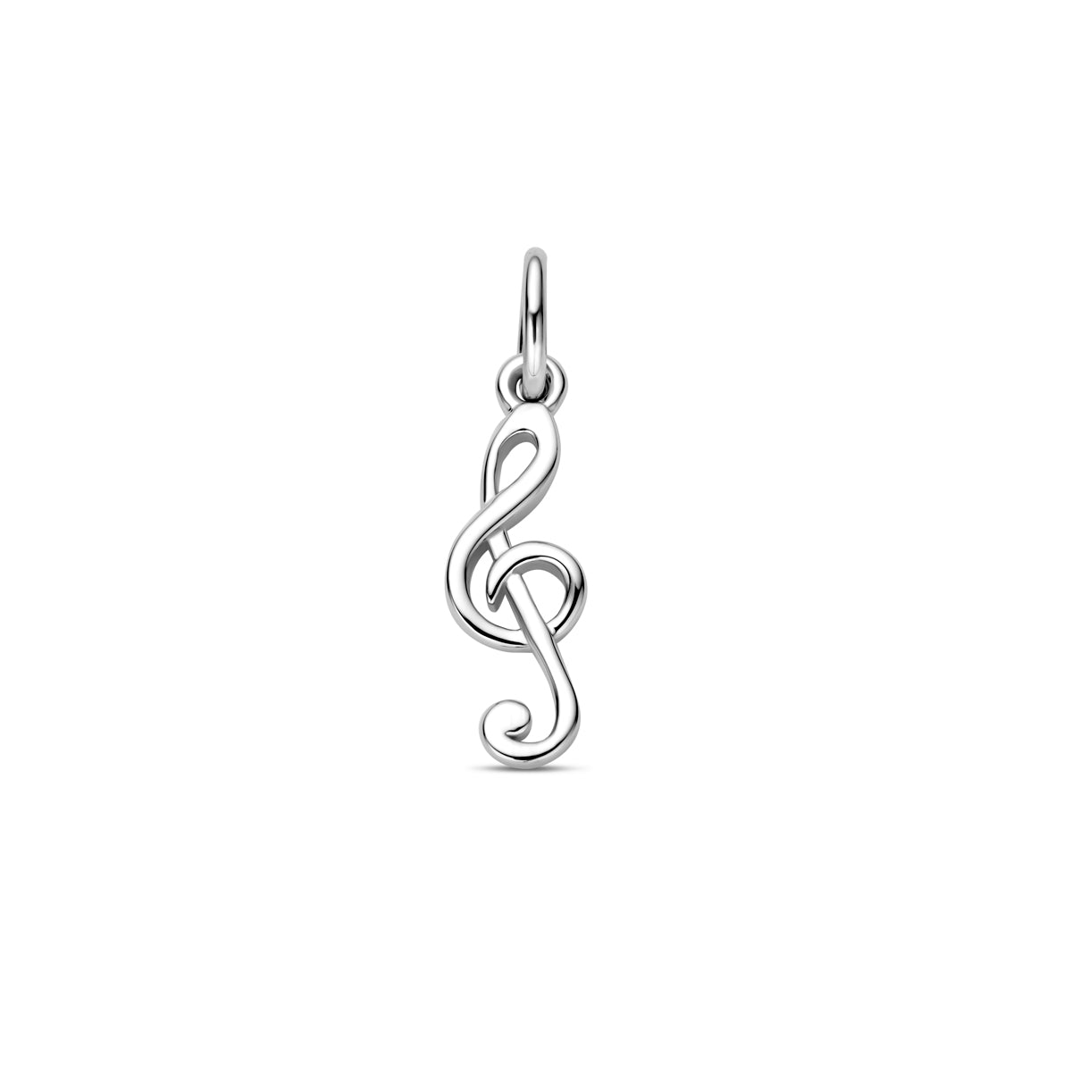 Vooraanzicht van de zilveren muzieknoot hanger.