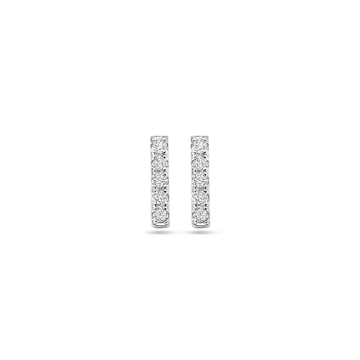 Vooraanzicht van de 925 gerhodineerd zilveren oorknoppen balkje zirkonia, 8 mm hoog en 1,7 mm breed.