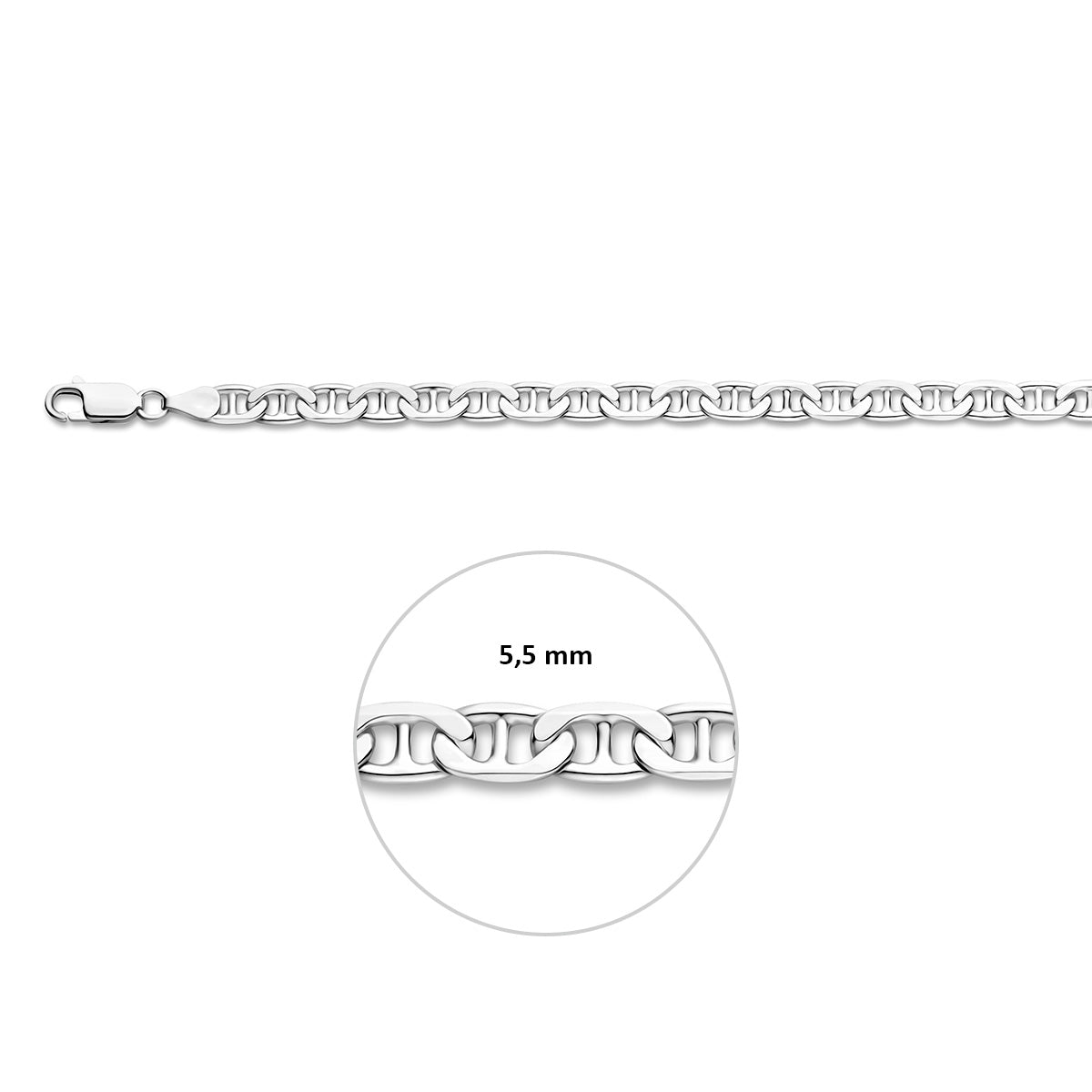 Zilveren ankerketting: 925 gerhodineerd zilveren platte anker halsketting, met de schakelbreedte van 5,5 mm aangegeven