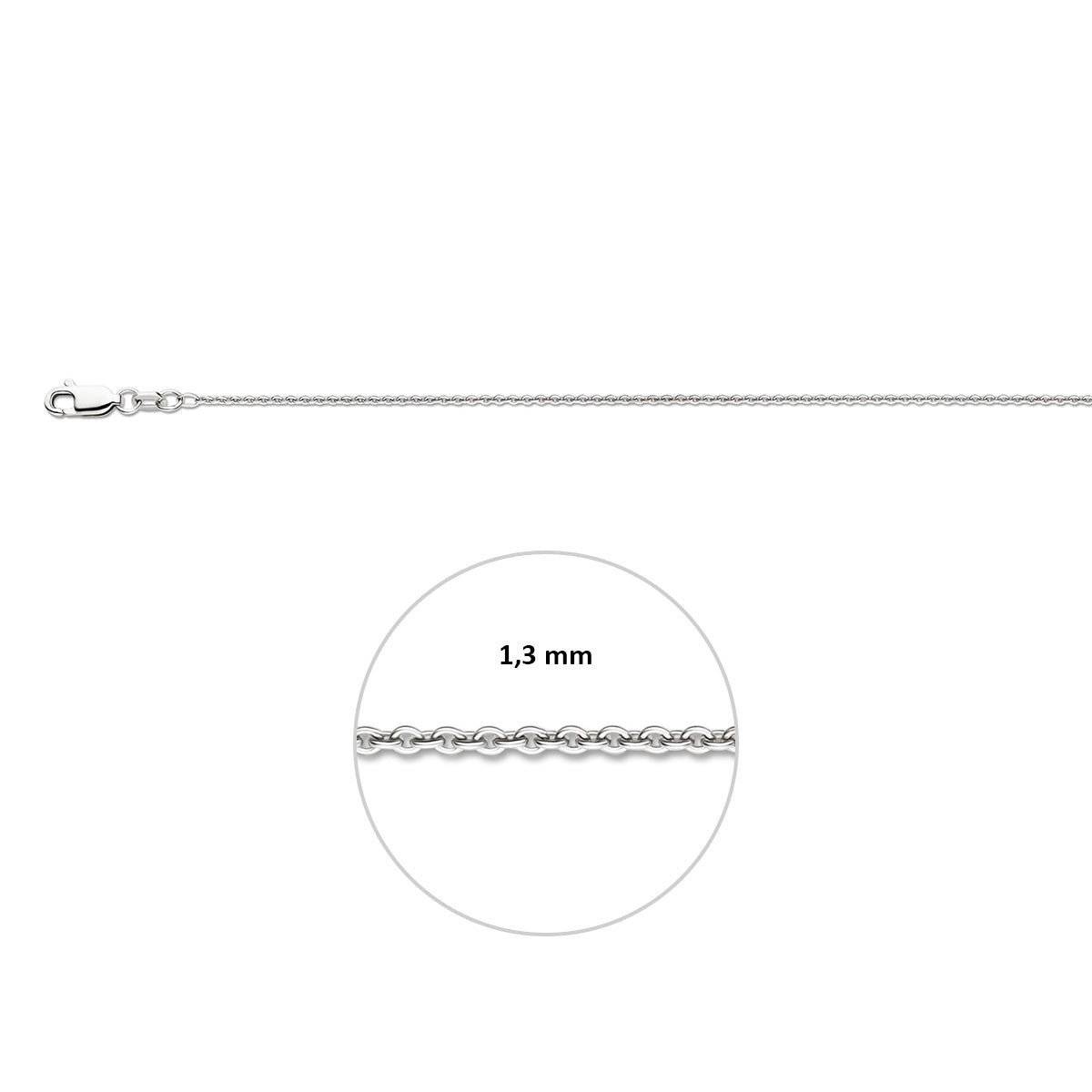 Zilveren ankerketting: 925 gerhodineerd zilveren ronde anker halsketting, met de schakelbreedte van 1,3 mm aangegeven