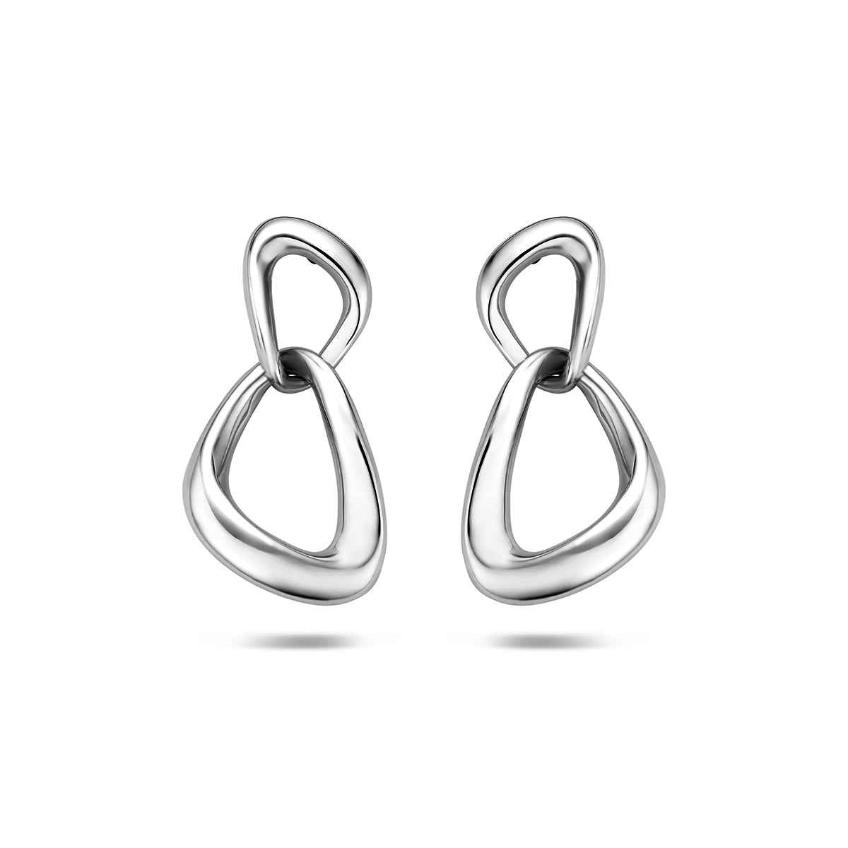 Zilveren oorhangers: vooraanzicht van de 925 gerhodineerd zilveren schakel oorhangers.
