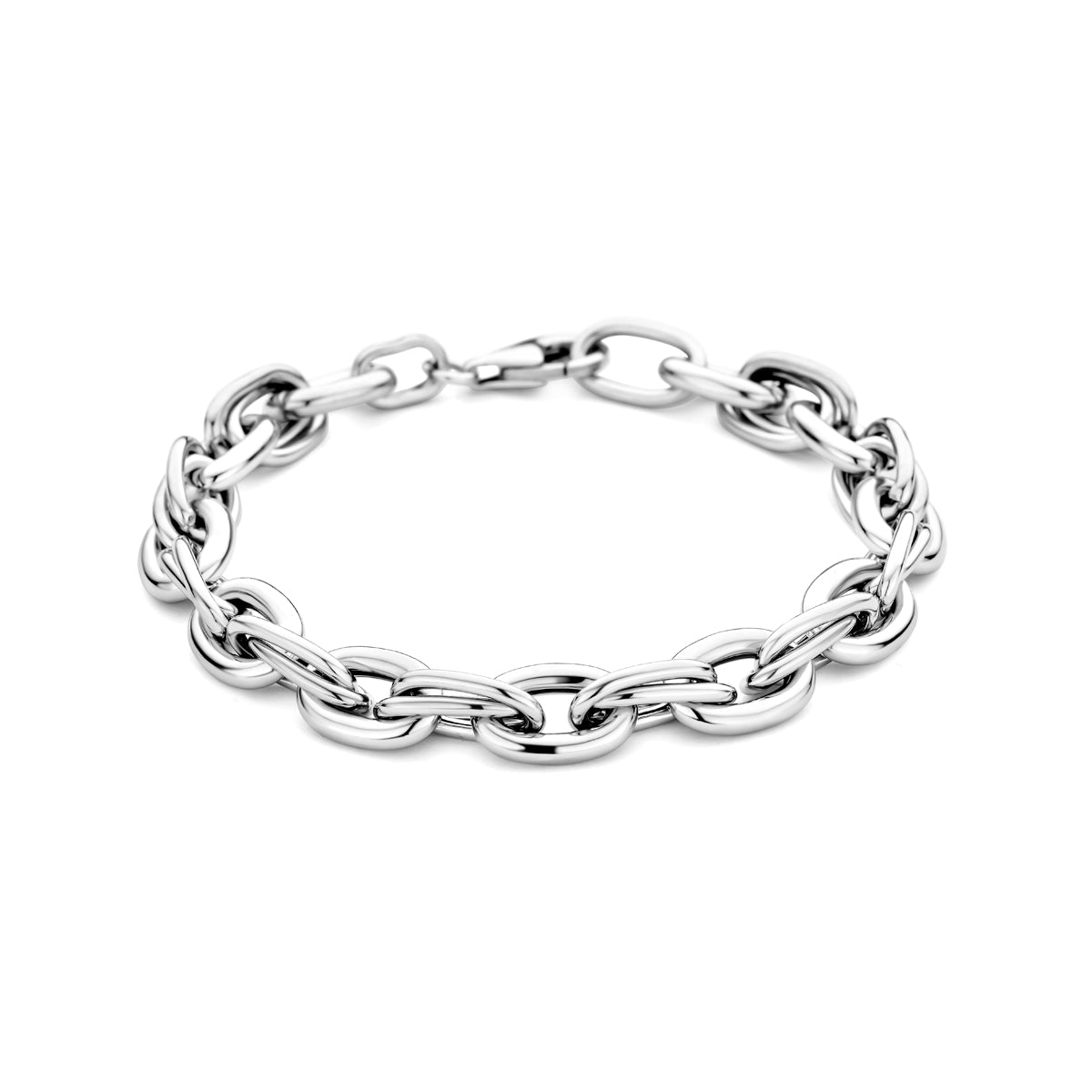 Vooraanzicht van de 925 gerhodineerd zilveren schakelarmband