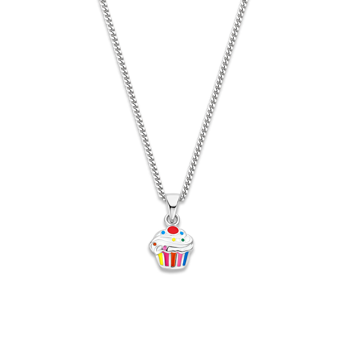 Vooraanzicht van de 925 gerhodineerd zilveren cupcake kinderketting