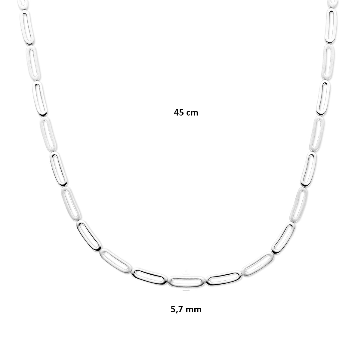 Afmetingen van de 925 gerhodineerd zilveren schakelketting: 45 cm lang, schakel 5,7 mm