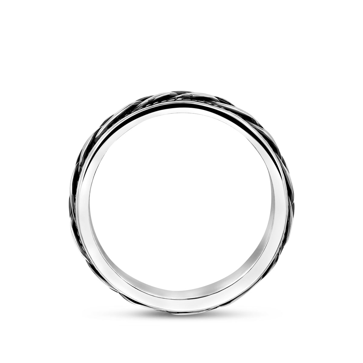 Zijaanzicht van de ring waarop de diepte van het vlechtwerk te zien is.