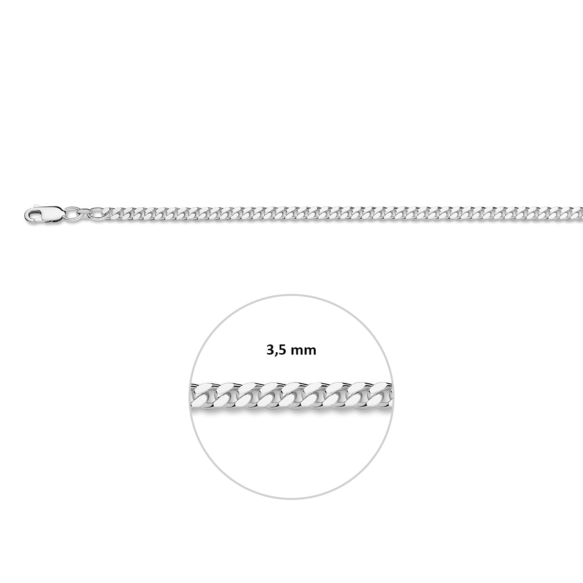 Zilveren gourmet armband heren: 925 zilveren 4-zijdig geslepen gourmette armband, met de schakelbreedte van 3,5 mm aangegeven