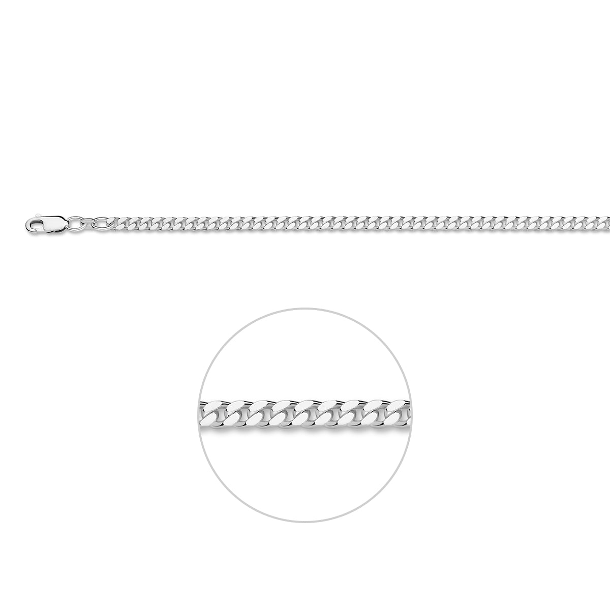 Zilveren gourmet armband heren: 925 zilveren 4-zijdig geslepen gourmette armband van 3,5 mm breed, vooraanzicht