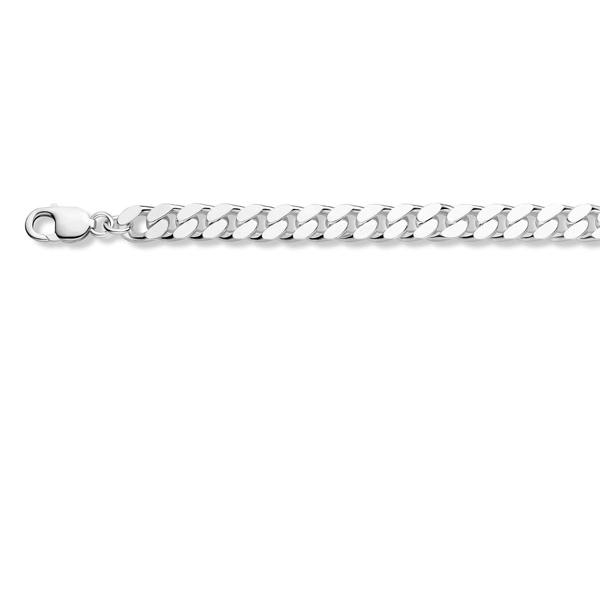 Zilveren gourmet armband heren: 925 zilveren 4-zijdig geslepen gourmette armband van 9,5 mm breed, vooraanzicht