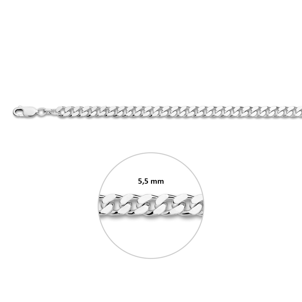 Zilveren gourmet ketting heren: 925 zilveren 4-zijdig geslepen gourmette halsketting, met de schakelbreedte van 5,5 mm aangegeven