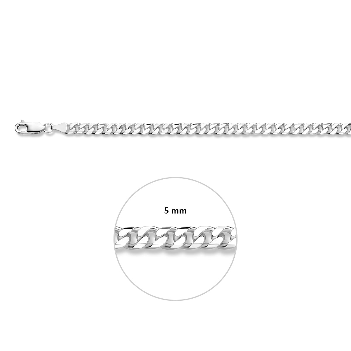 Zilveren gourmet armband heren: 925 zilveren 8-zijdig geslepen gourmette armband, met de schakelbreedte van 5,0 mm aangegeven
