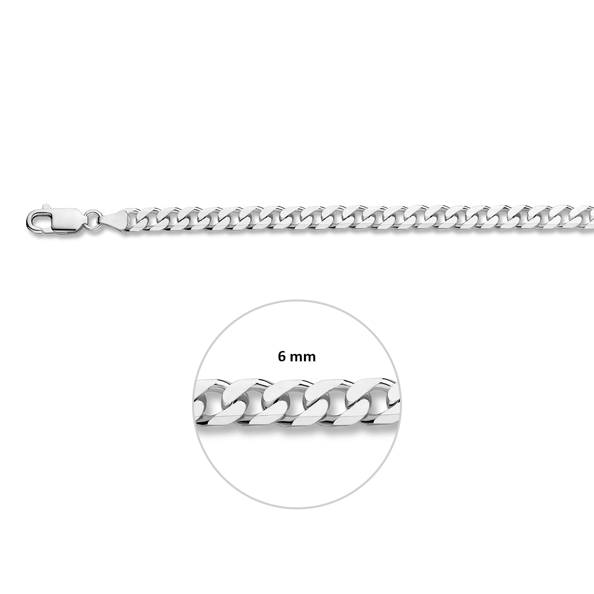Zilveren gourmet ketting heren: 925 zilveren 8-zijdig geslepen gourmette halsketting, met de schakelbreedte van 6,0 mm aangegeven