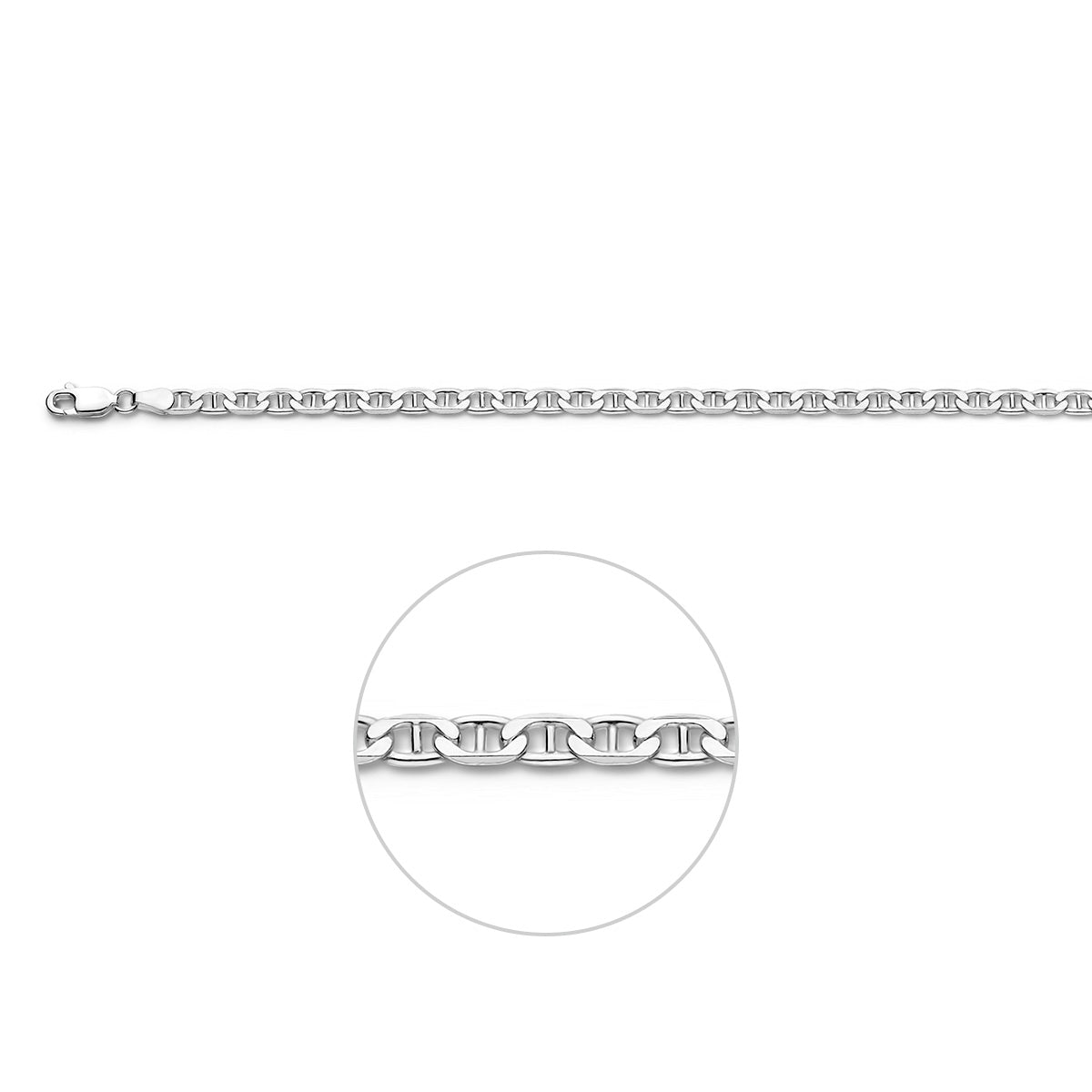 Anker armband: 925 zilveren anker armband van 3,8 mm breed, vooraanzicht