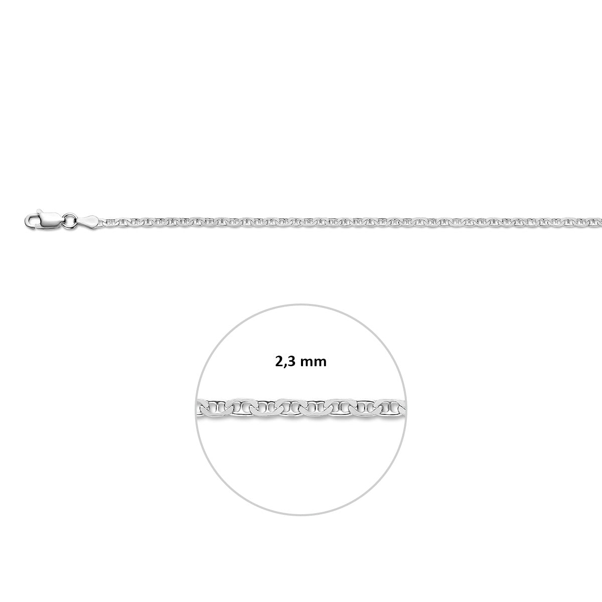 Zilveren ankerketting: 925 zilveren anker halsketting, met de schakelbreedte van 2,3 mm aangegeven