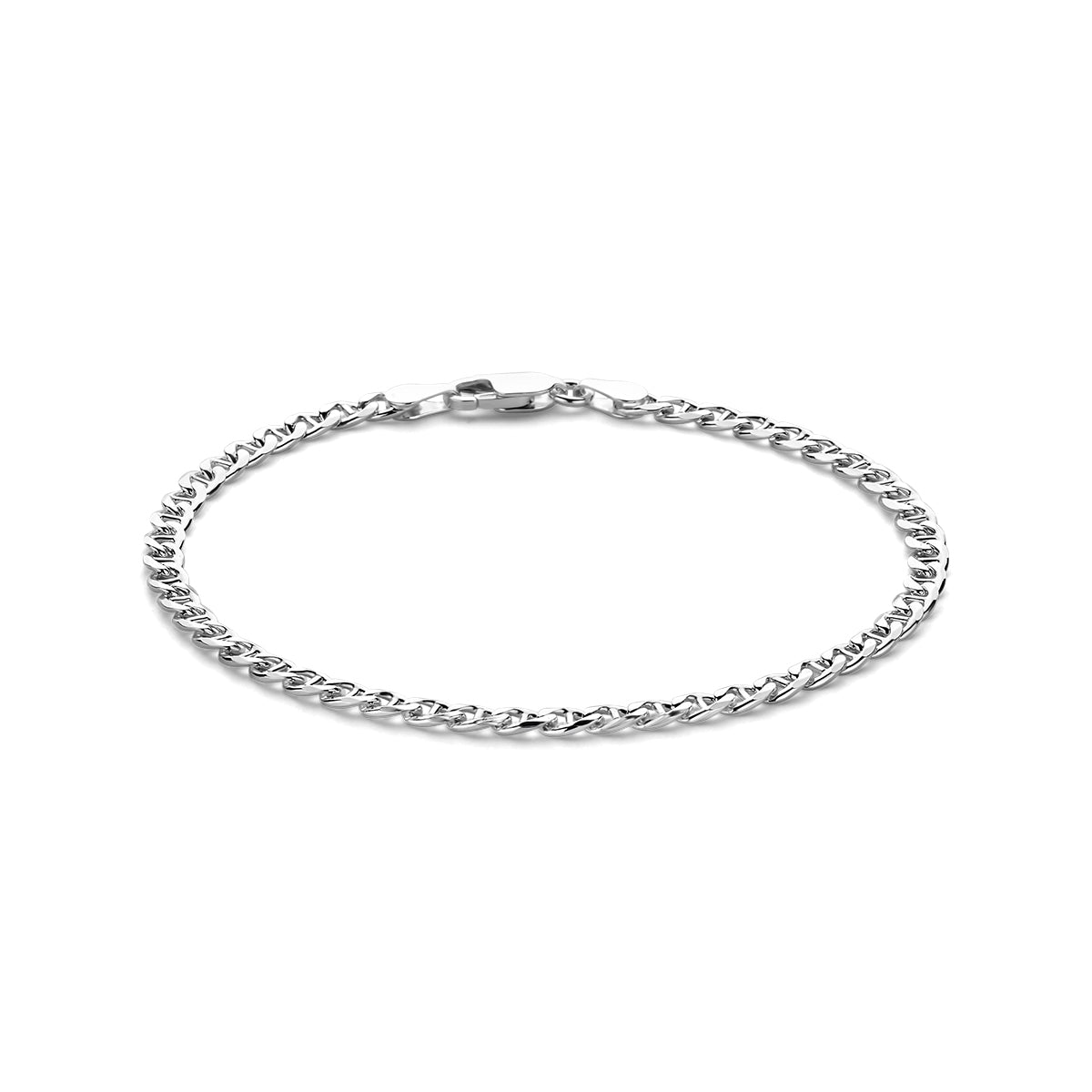 Vooraanzicht van de zilveren ankerarmband voor heren.