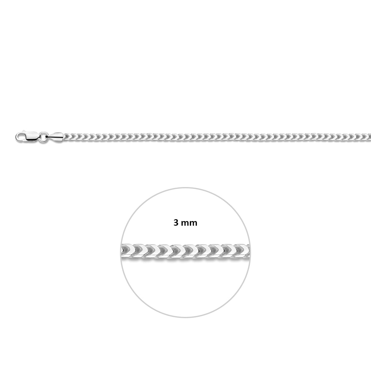 Zilveren gourmet armband heren: 925 zilveren gourmette armband, met de schakelbreedte van 3,0 mm aangegeven
