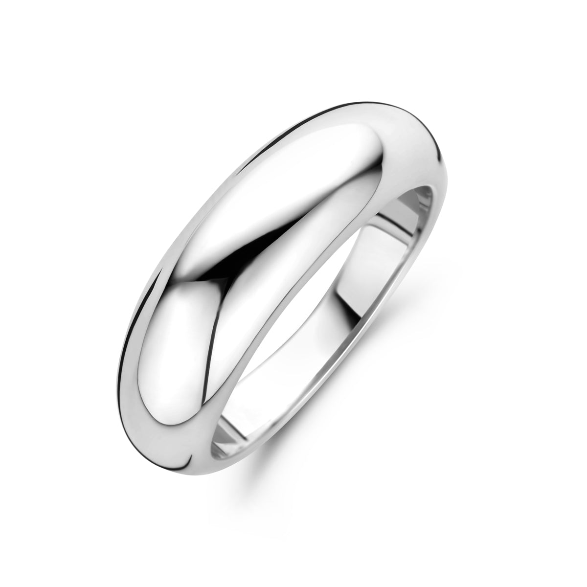 Schuin bovenaanzicht van de zilveren balloon ring.