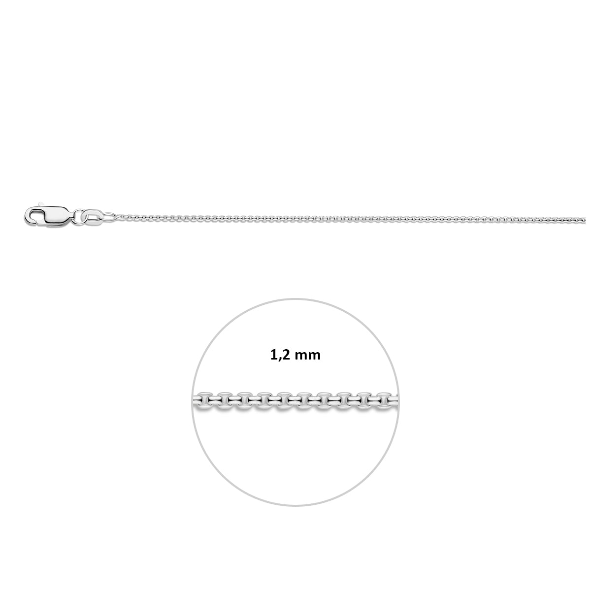 Zilveren venetiaanse ketting: 925 zilveren bolle venetiaanse halsketting, met de schakelbreedte van 1,2 mm aangegeven