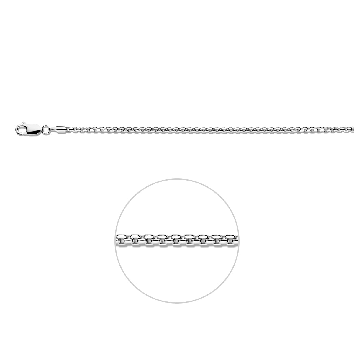 Zilveren venetiaanse ketting: 925 zilveren bolle venetiaanse halsketting van 2,1 mm breed, vooraanzicht
