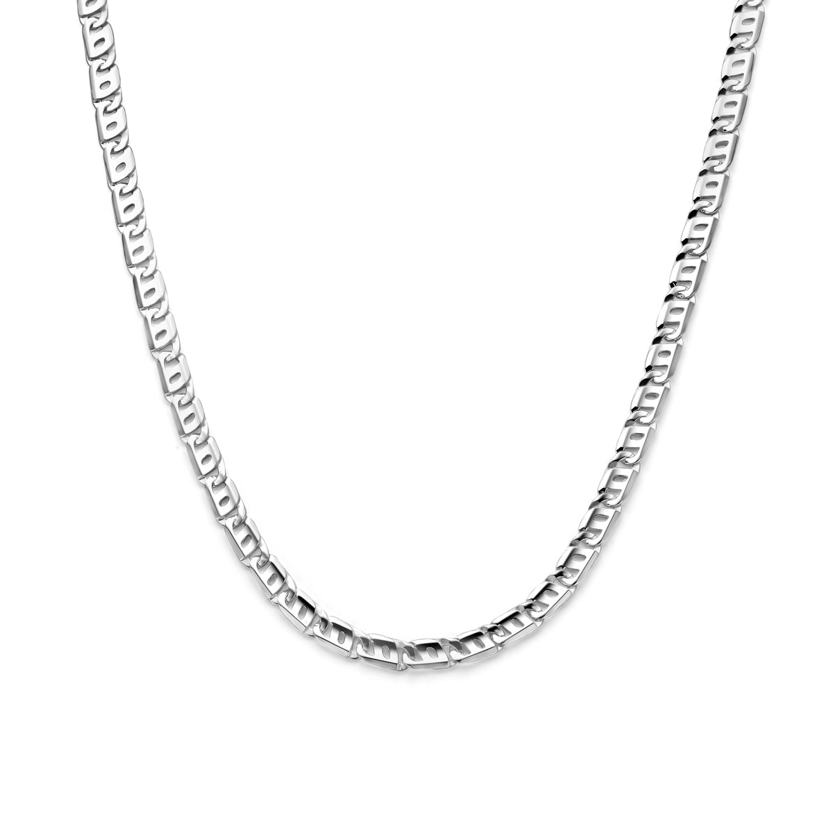 Vooraanzicht van de 925 zilveren fantasie ketting 7 mm, verkrijgbaar in 50 en 60 cm.