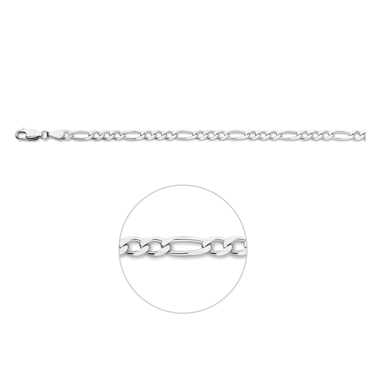 Zilveren figaro armband: 925 zilveren figaro armband van 4,0 mm breed, vooraanzicht