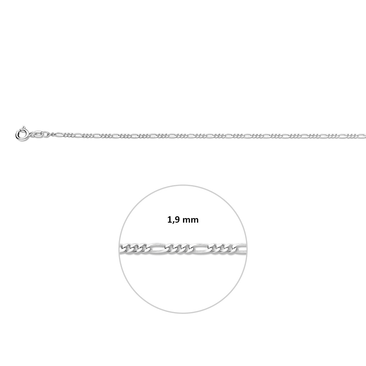 Zilveren figaro ketting: 925 zilveren figaro halsketting, met de schakelbreedte van 1,9 mm aangegeven