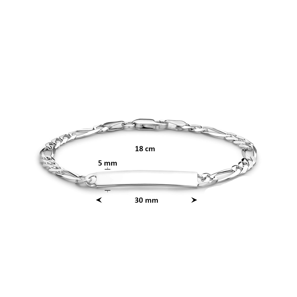 Graveerarmband: afmetingen van de 925 zilveren graveerarmband figaro, lengte 18 cm.