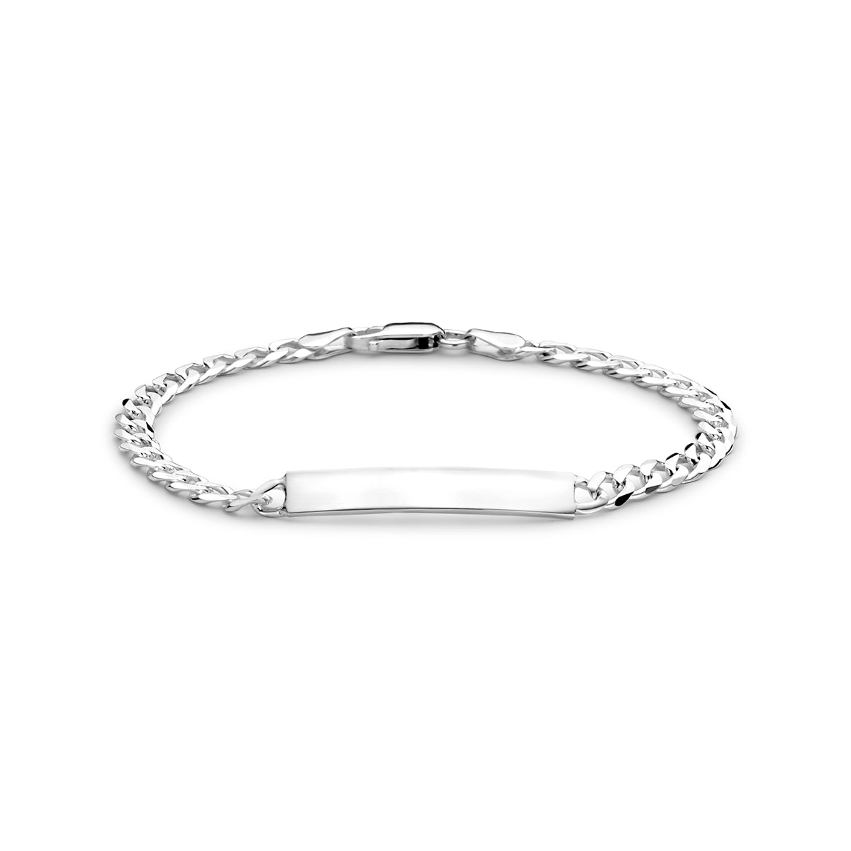 Graveerarmband: vooraanzicht van de 925 zilveren graveerarmband gourmette, lengte 18 cm.