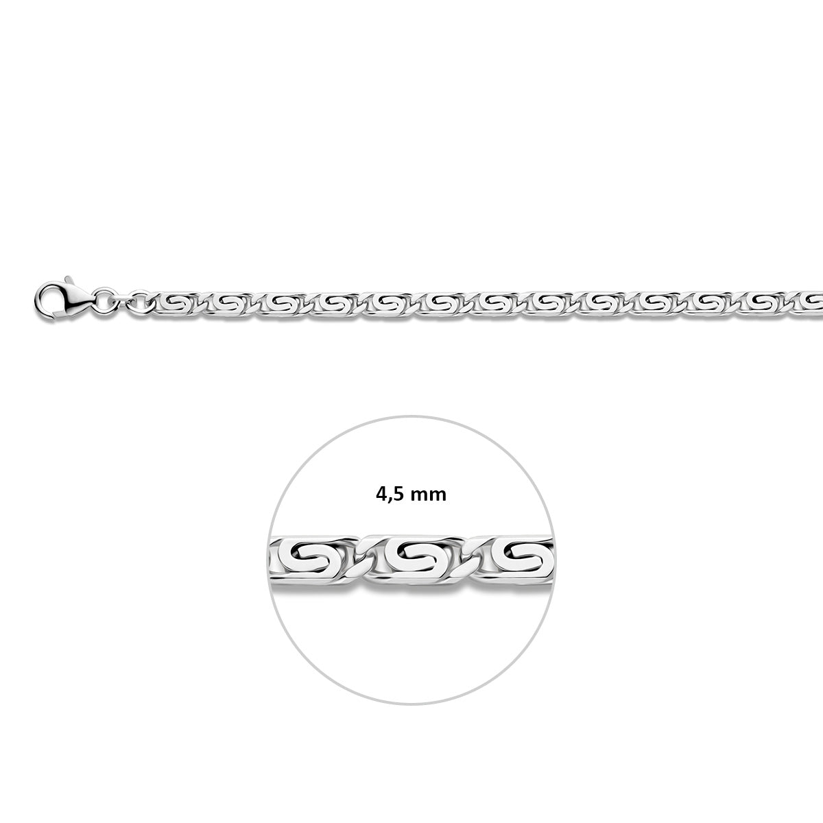 Griekse armband: 925 zilveren griekse armband, met de schakelbreedte van 4,5 mm aangegeven