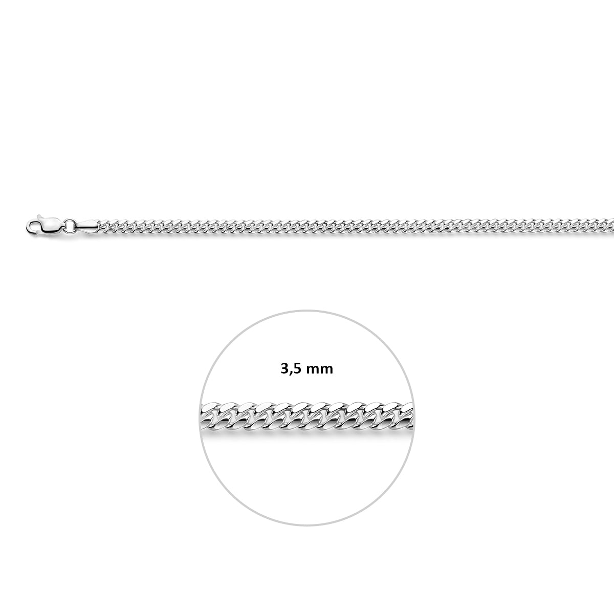 Zilveren gourmet ketting dames: 925 zilveren gourmette halsketting, met de schakelbreedte van 3,5 mm aangegeven