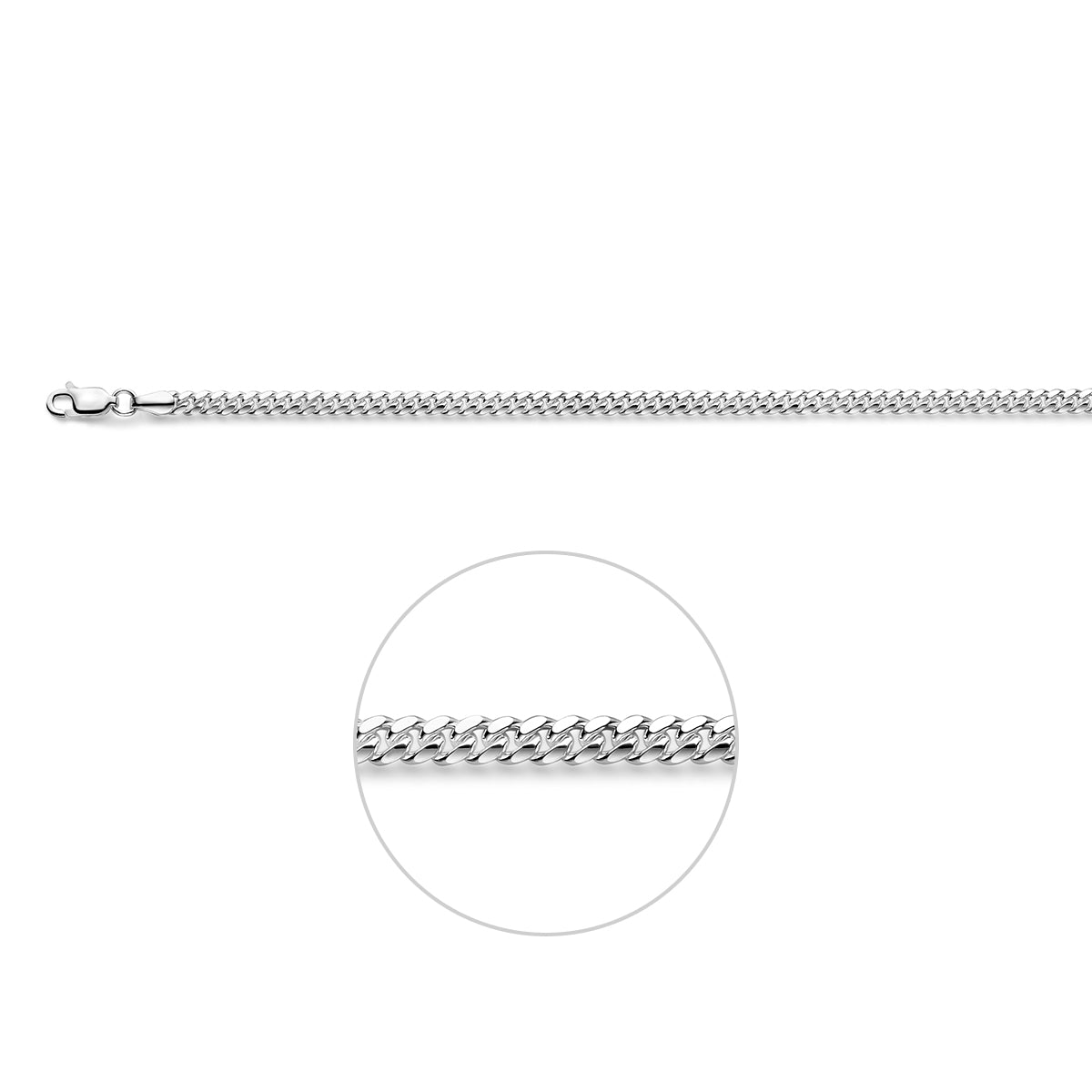 Zilveren gourmet ketting dames: 925 zilveren gourmette halsketting van 3,5 mm breed, vooraanzicht