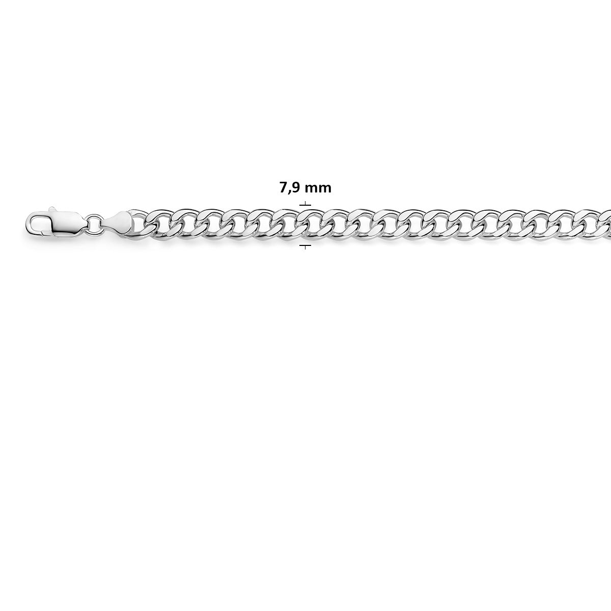Zilveren gourmet ketting heren: 925 zilveren gourmette halsketting, met de schakelbreedte van 7,9 mm aangegeven