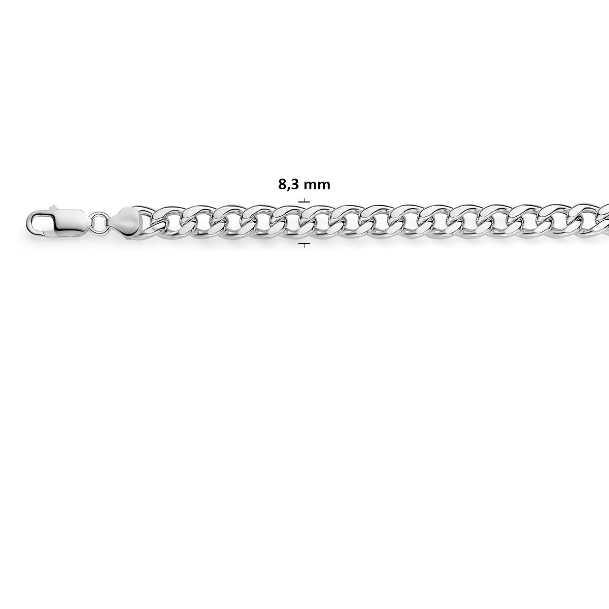 Zilveren gourmet ketting heren: 925 zilveren gourmette halsketting, met de schakelbreedte van 8,3 mm aangegeven
