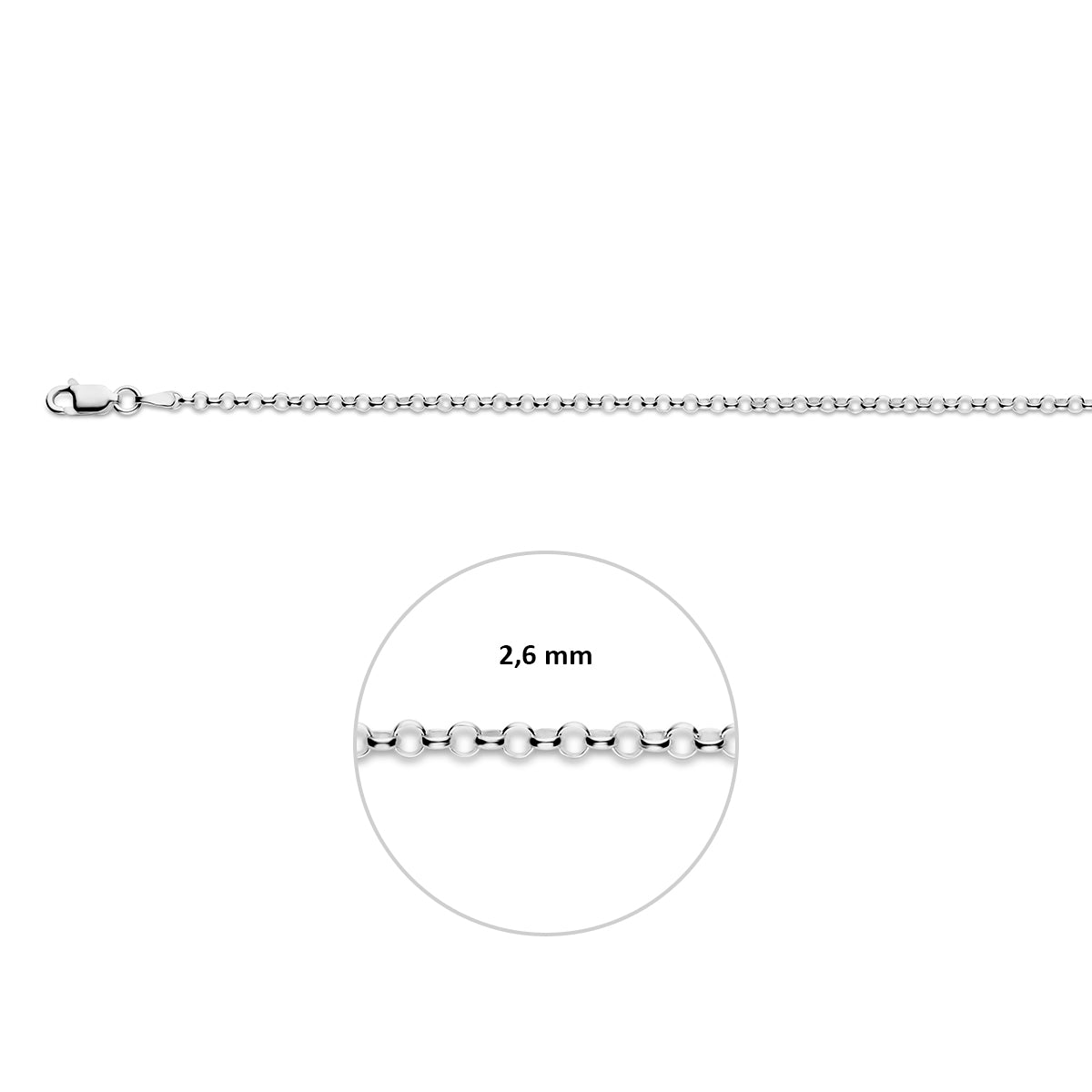 Zilveren jasseron ketting: 925 zilveren jasseron halsketting, met de schakelbreedte van 2,6 mm aangegeven