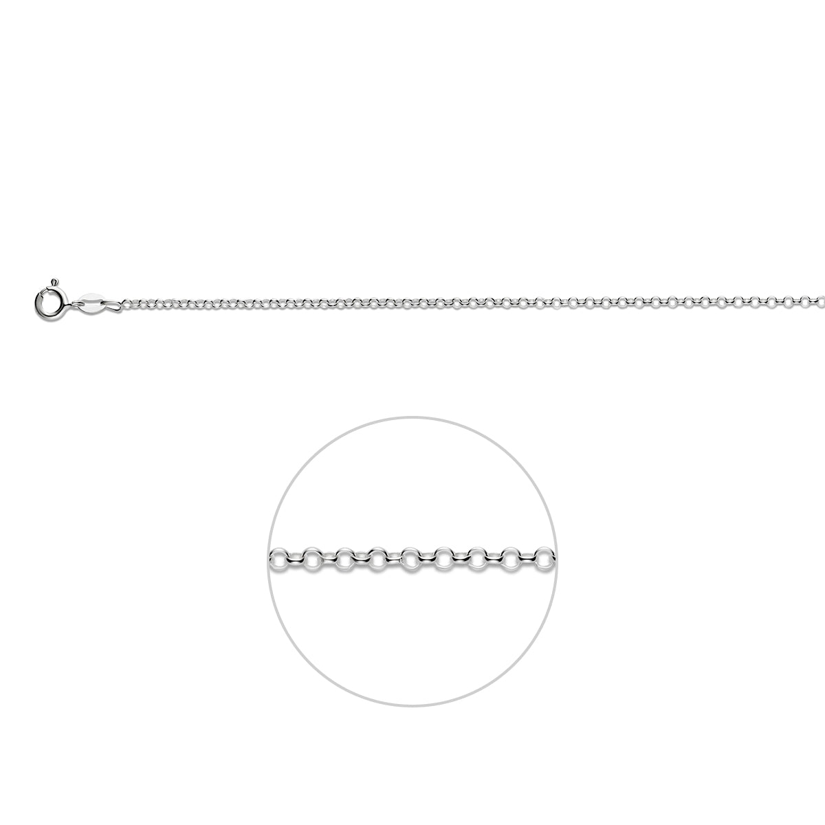 Zilveren jasseron ketting: 925 zilveren jasseron halsketting van 2,0 mm breed, vooraanzicht