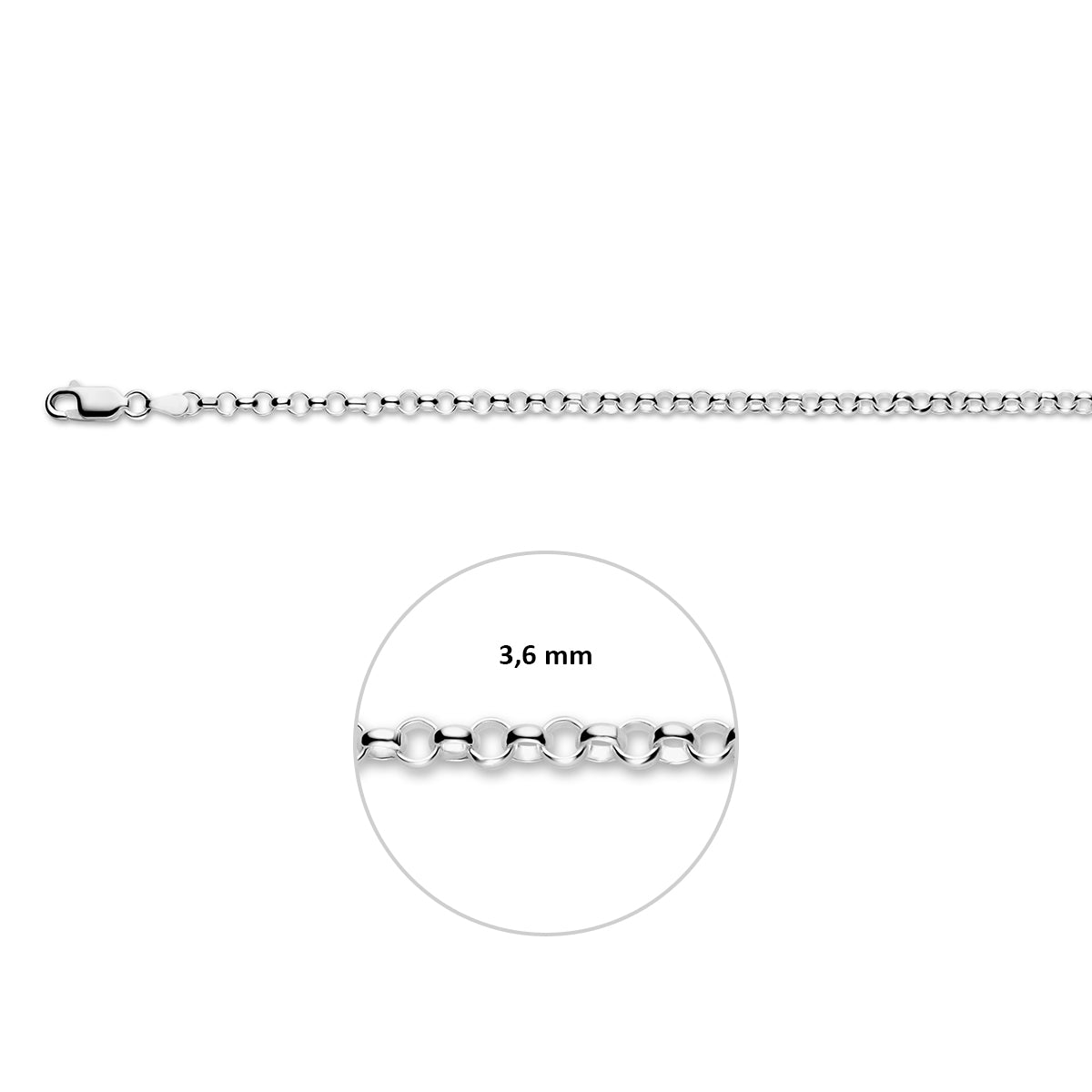 Zilveren jasseron ketting: 925 zilveren jasseron halsketting, met de schakelbreedte van 3,6 mm aangegeven