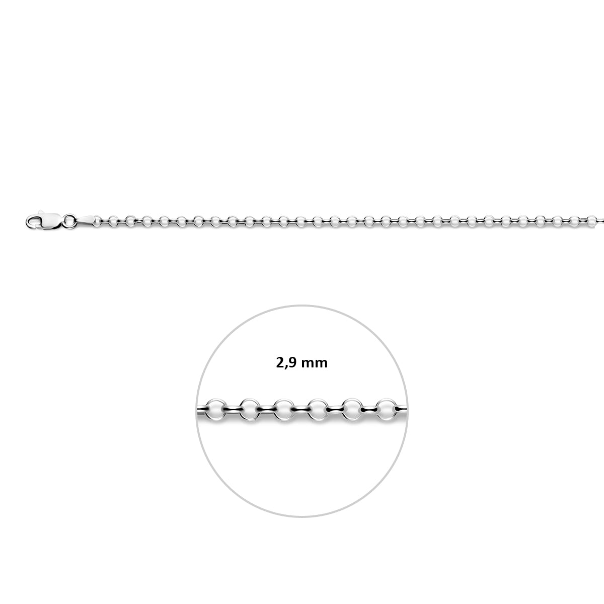 Zilveren jasseron ketting: 925 zilveren jasseron halsketting, met de schakelbreedte van 3,0 mm aangegeven