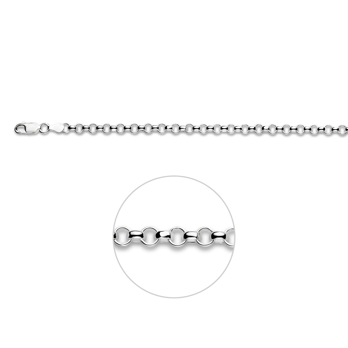 Zilveren jasseron ketting: 925 zilveren jasseron halsketting van 4,5 mm breed, vooraanzicht