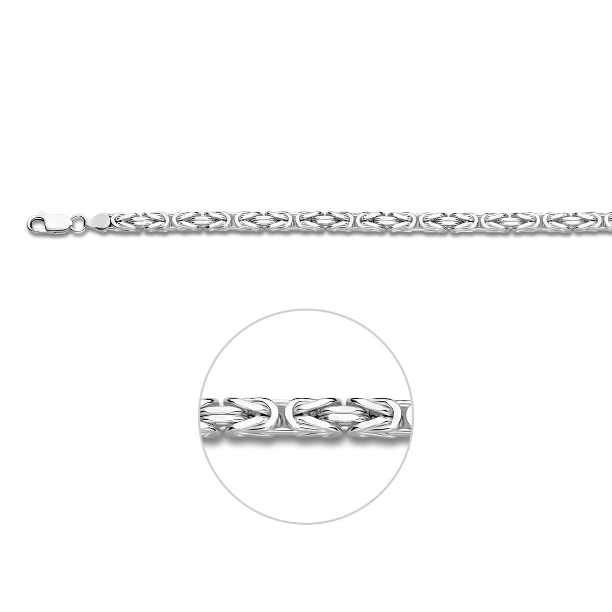 Koningsketting heren: 925 zilveren massieve koningsketting van 5,0 mm breed, vooraanzicht