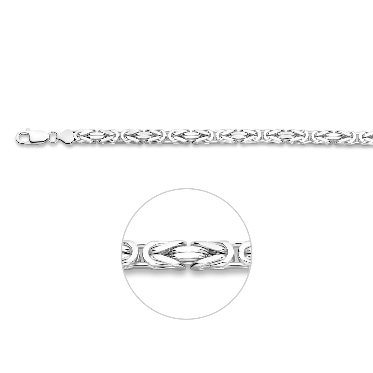 Koningsketting heren: 925 zilveren massieve koningsketting van 6,0 mm breed, vooraanzicht
