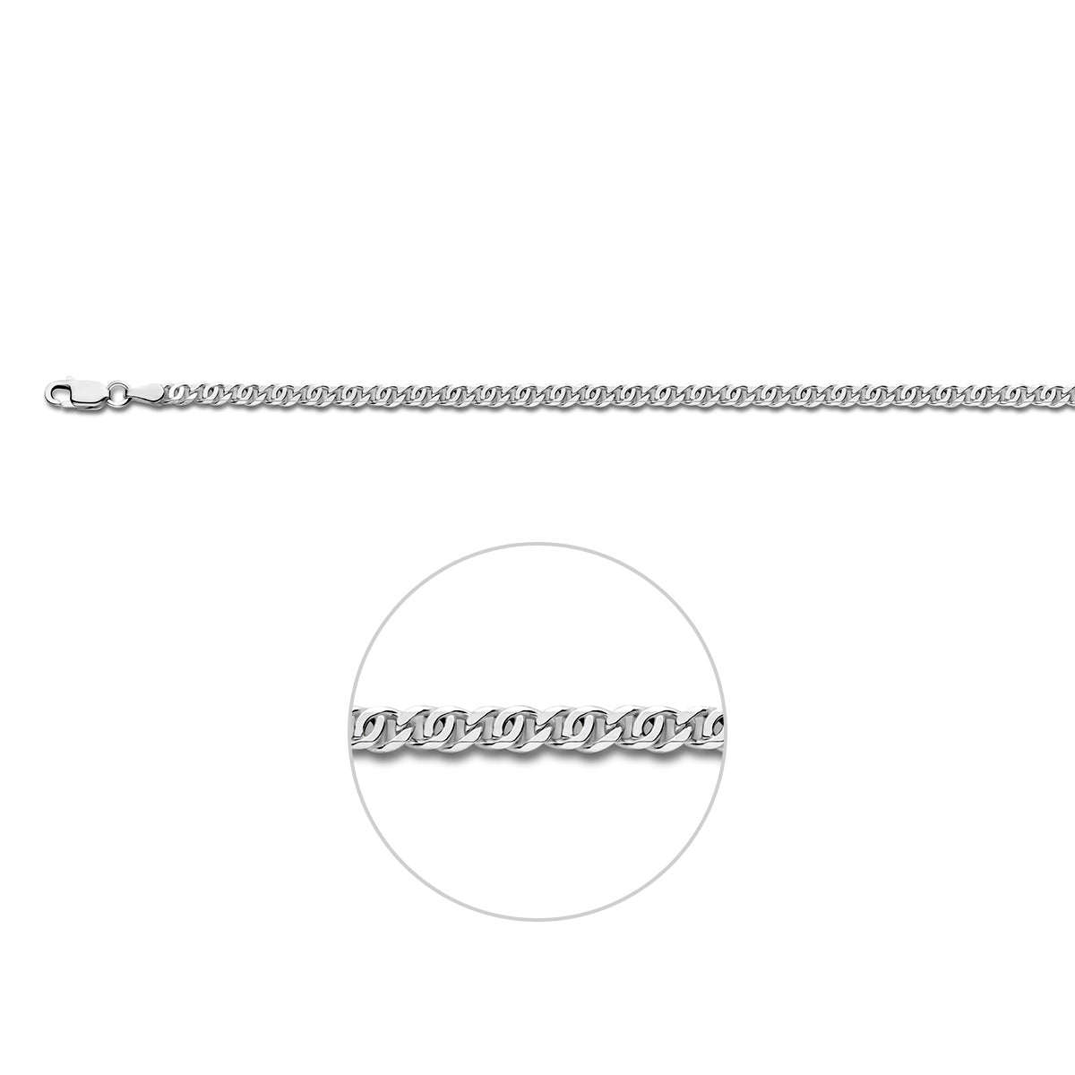 Valkenoog armband: 925 zilveren valkenoog armband van 3,3 mm breed, vooraanzicht