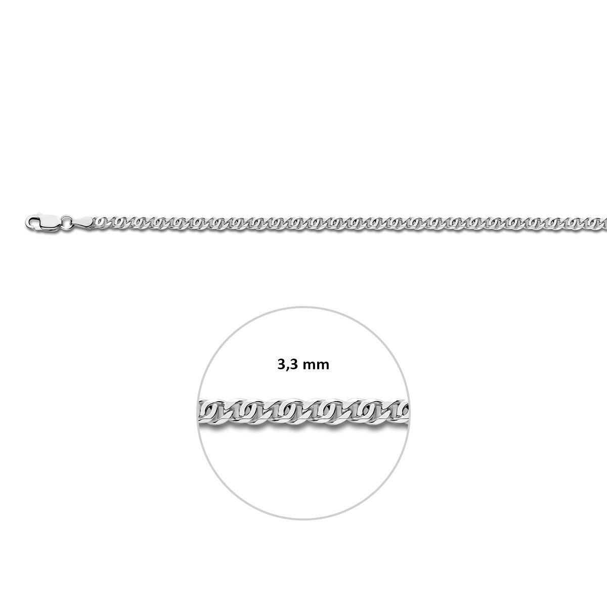 Valkenoog ketting: 925 zilveren valkenoog halsketting, met de schakelbreedte van 3,3 mm aangegeven