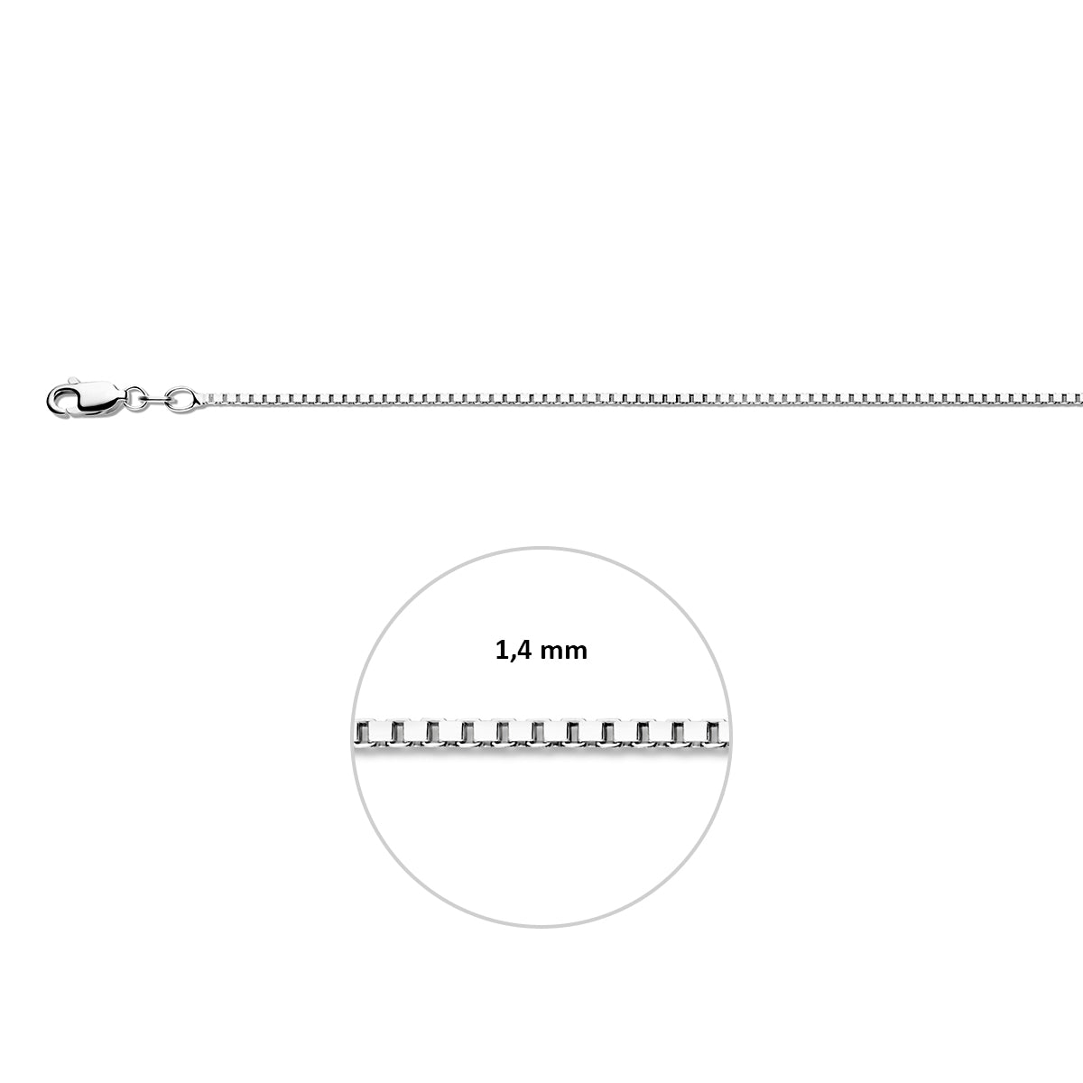Zilveren venetiaanse ketting: 925 zilveren venetiaanse halsketting, met de schakelbreedte van 1,4 mm aangegeven