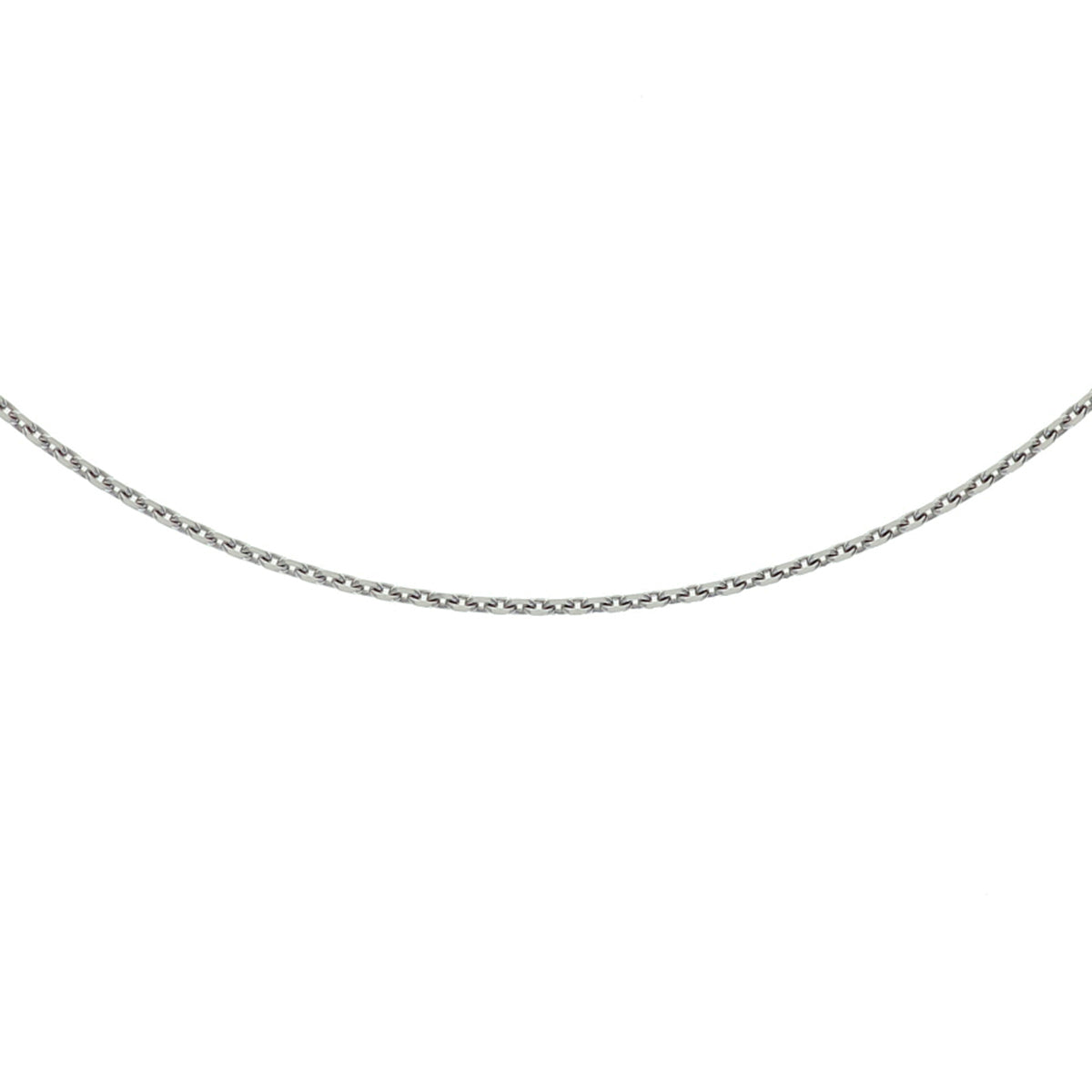 Vooraanzicht van het zilveren anker collier (1.3mm) met gediamanteerde schakels.
