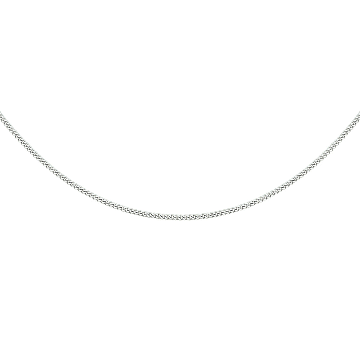 Vooraanzicht van het fijne zilveren gourmette collier (1.4mm) op een witte achtergrond.