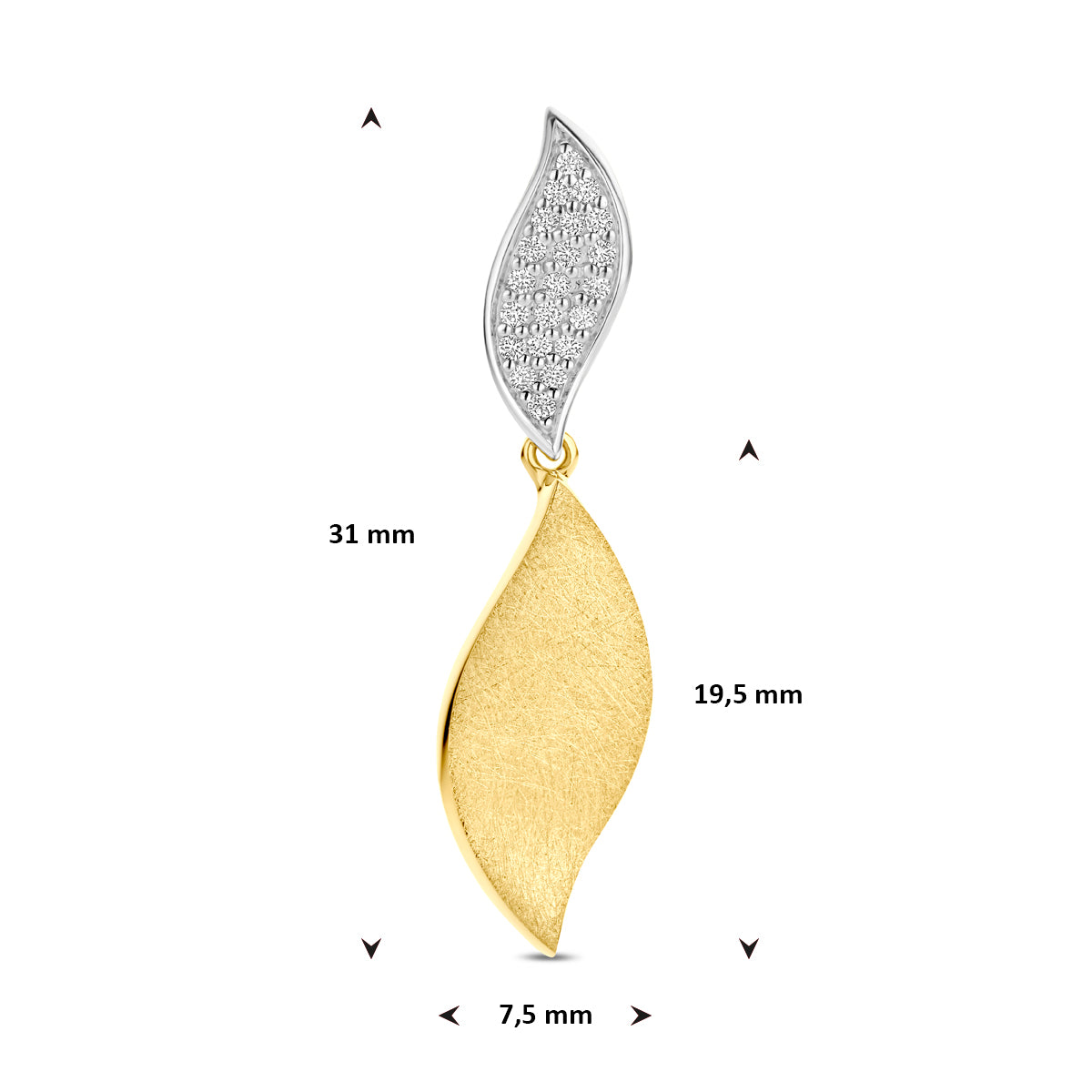 Technische afbeelding van de 'Stria' hanger met de afmetingen (31 x 7.5 mm).