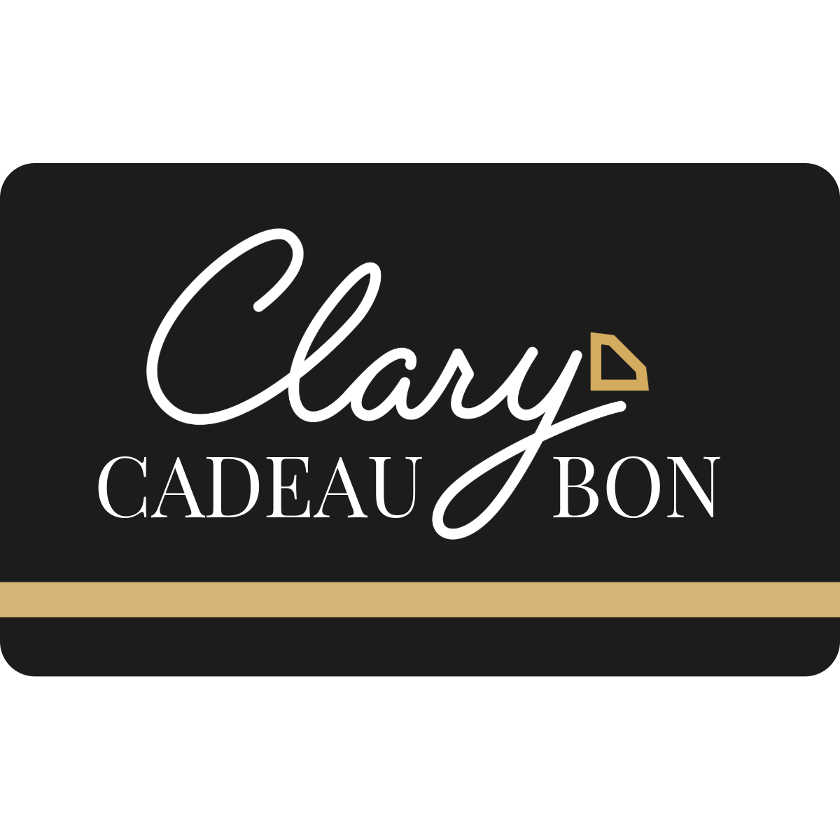 Zwarte digitale cadeaukaart van Clary, te besteden aan sieraden naar keuze.