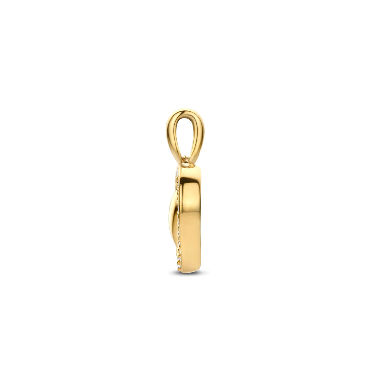 Zijaanzicht van de gouden hanger lab grown diamant